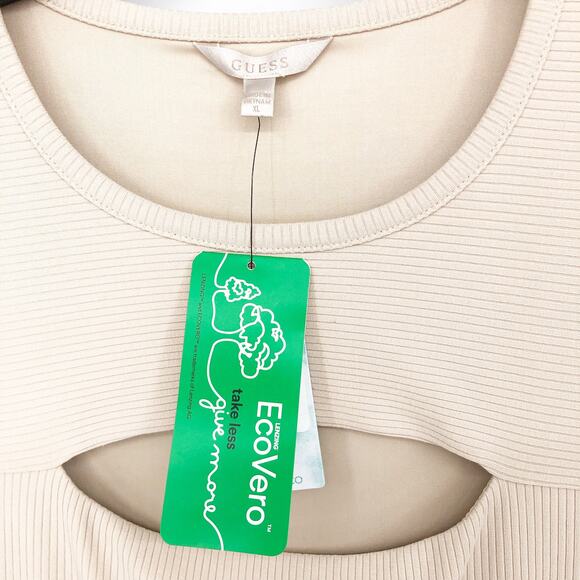 GUESS Women's Essentials Lana Dress XL Beige Short Sleeves Bodycon Cut Out NWT - Picture 9 of 11